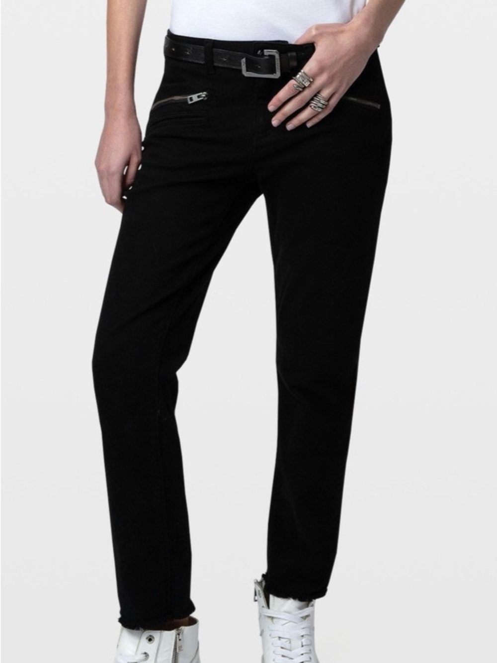Zadig & Voltaire Black Women's Stretch Zip-Accent Crop Jeans